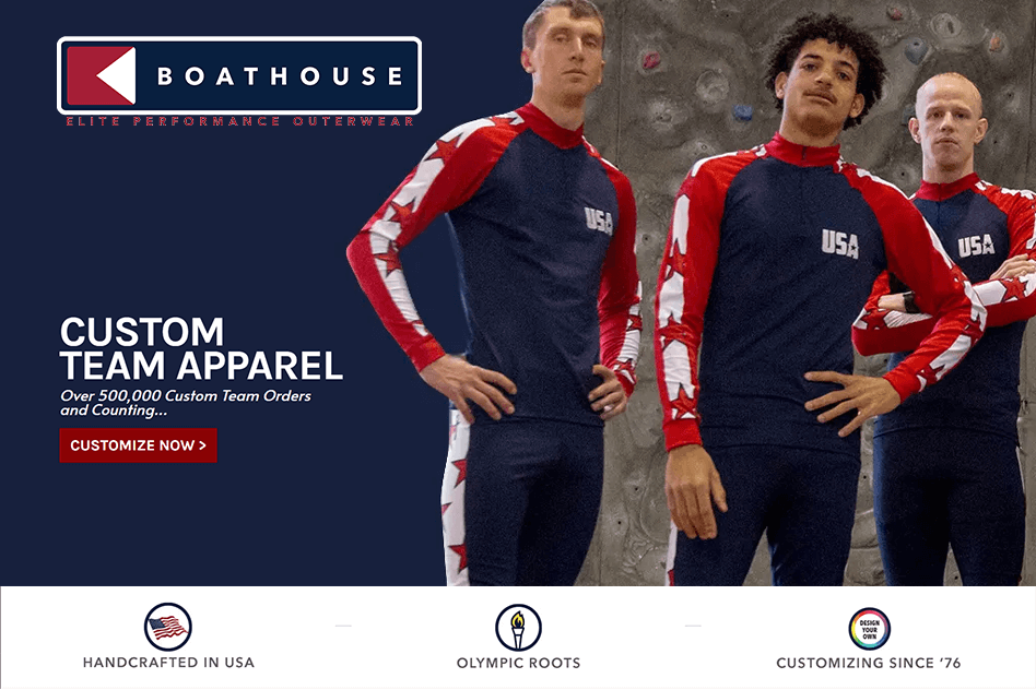 Image from the Boathouse website introducing their custom team apparel by Kit Builder, 3D customization.