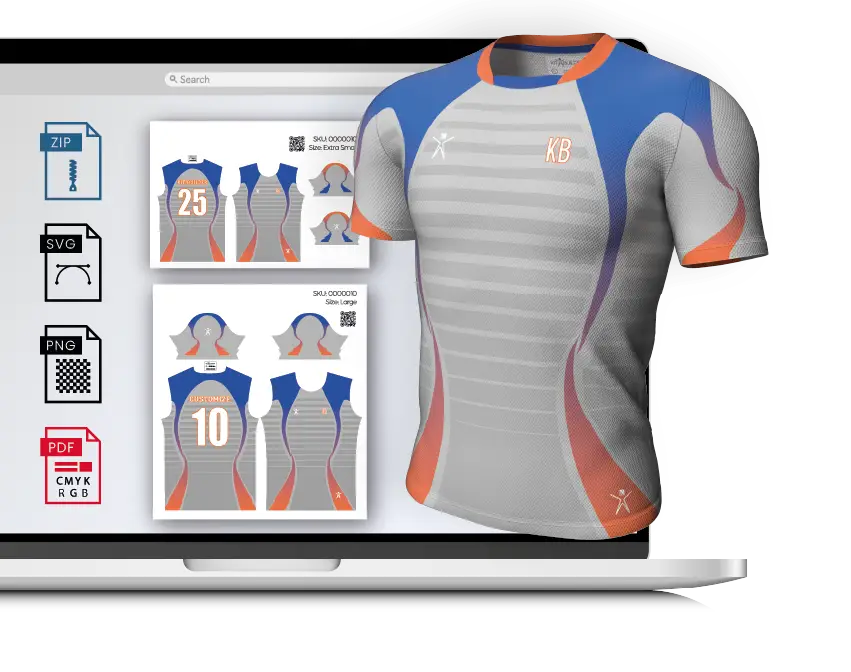 Solutions - Professional Kit Builder 3D customizer model and print ready files alongside icons for different outputs generated by Kit Builder Print Production
