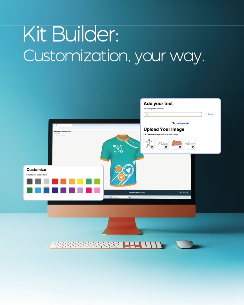 Kit Builder social media post showing 3D product customization of a tshirt with pop outs on different customization options.