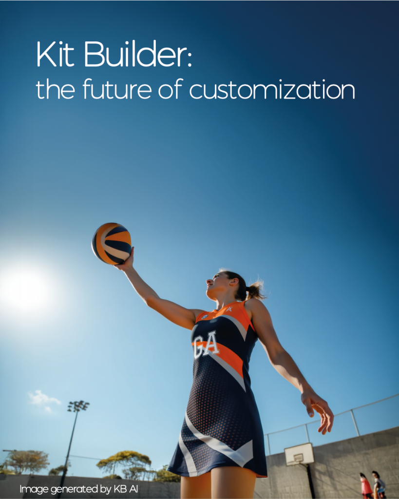 Kit Builder 3D customizer AI generated image of netball player with design generated from customized product