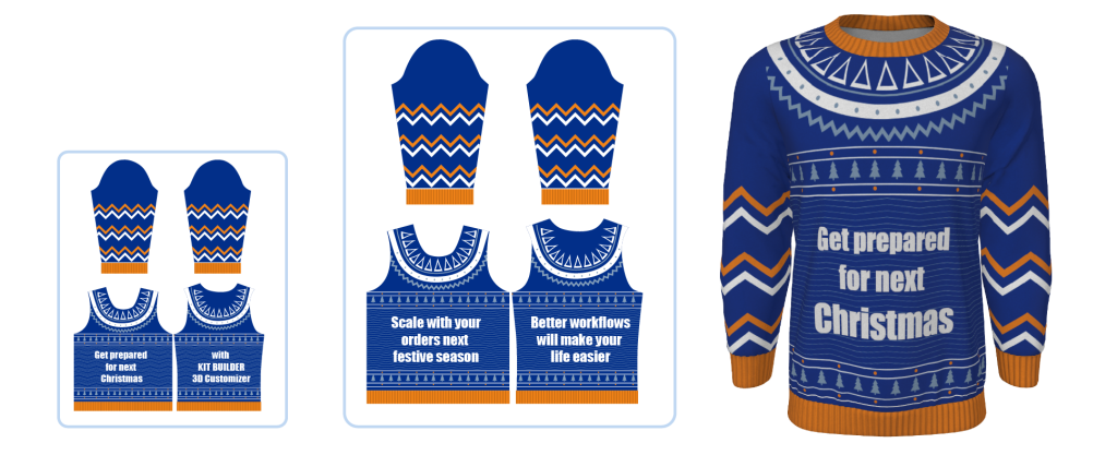 Kit Builder's 3D customizer Ecommerce Personalization Software. Graphic showing Print Automation by Kit Builder. Multiple scaled print ready files.