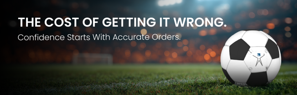 Football on pitch with KB logo. The hidden cost of errors in custom order management