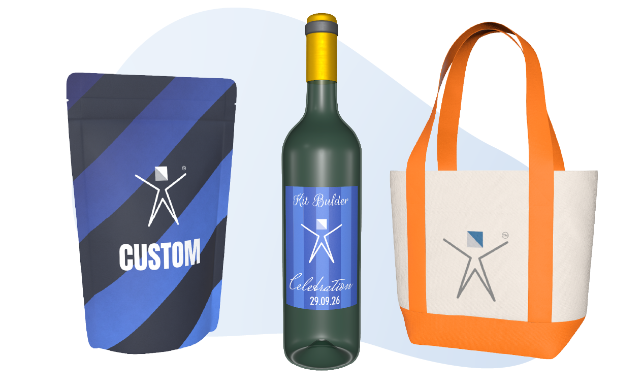 Personalized promotional products created with Kit Builder's 3D product customizer